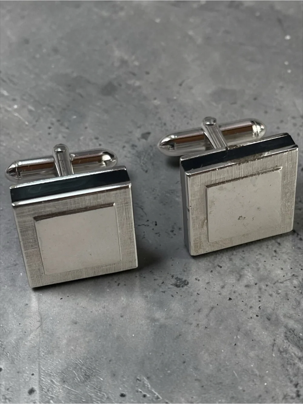 Swank Silver Tone Black Enamel Modernist Cufflinks